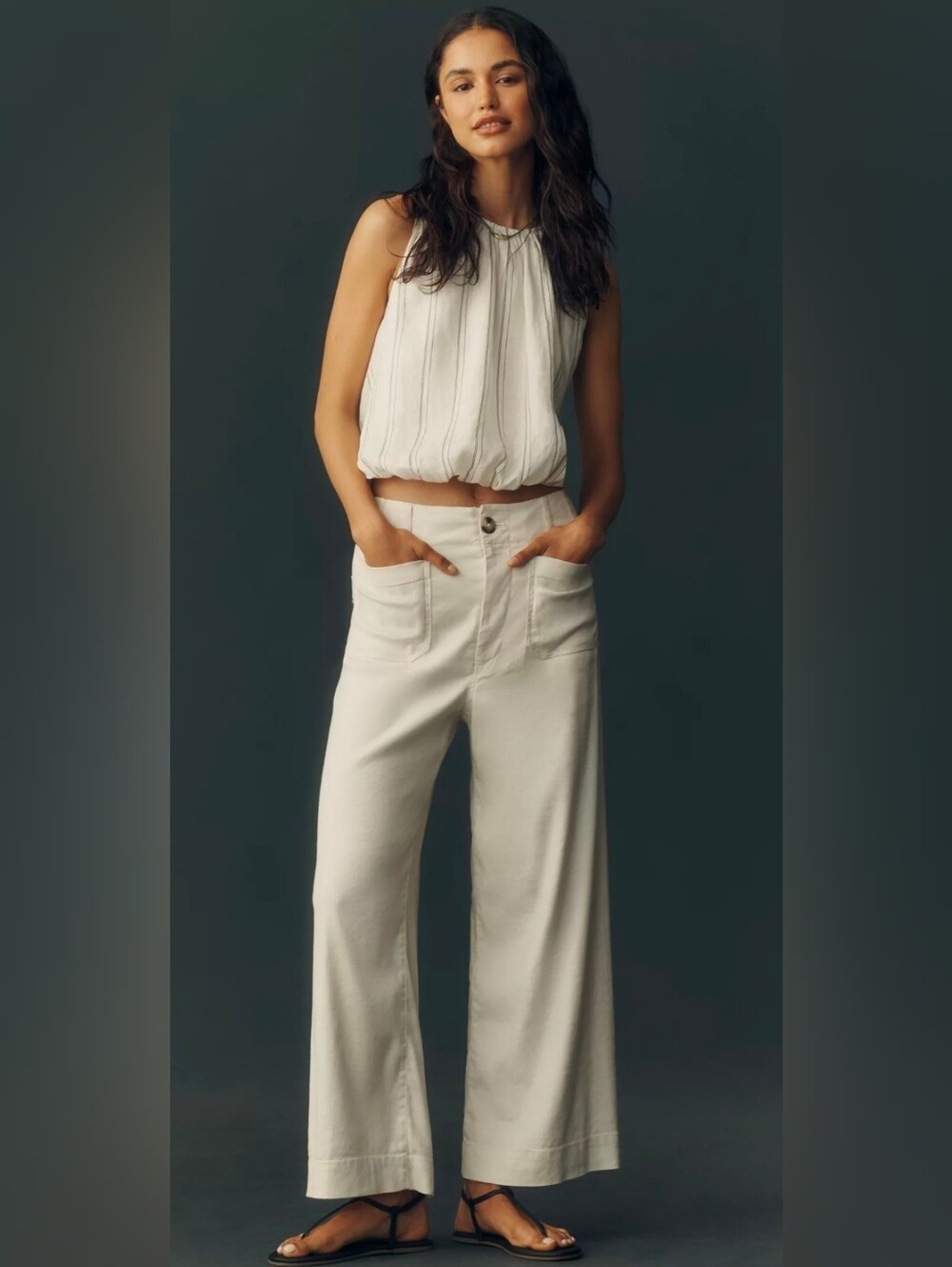 Anthropologie Maeve Colette Linen Stretch High-Rise Wide-Leg Pants